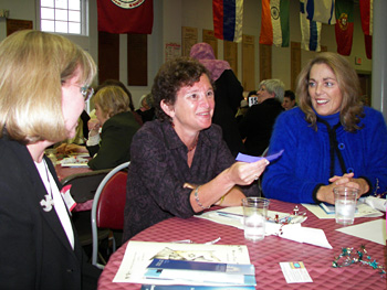 SU Chancellor Nancy Cantor  (center) spoke about building community. WTB co-founder Betsy Wiggins and Lauren Felice look on.