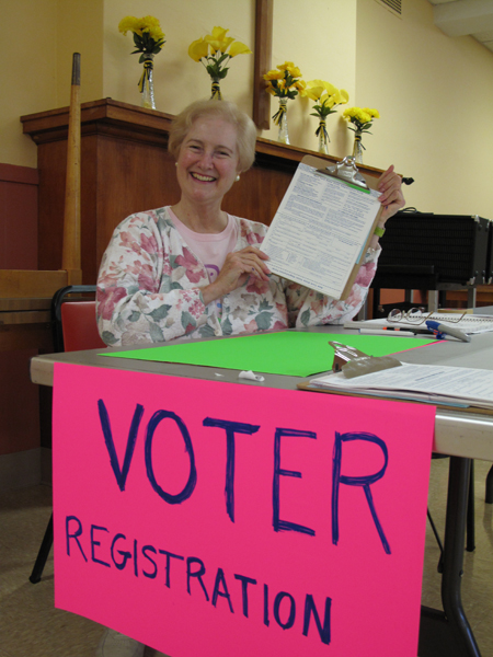 Voter registration at Downtown hub.